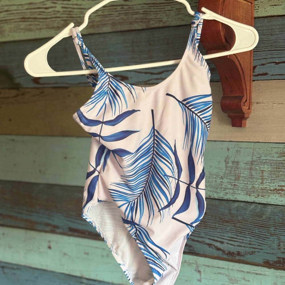 Tropical Blue Leaf Print Swimsuit